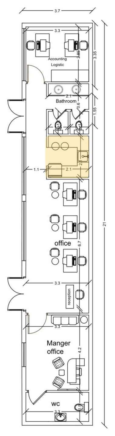 Kitchen highlighted on the floor plan