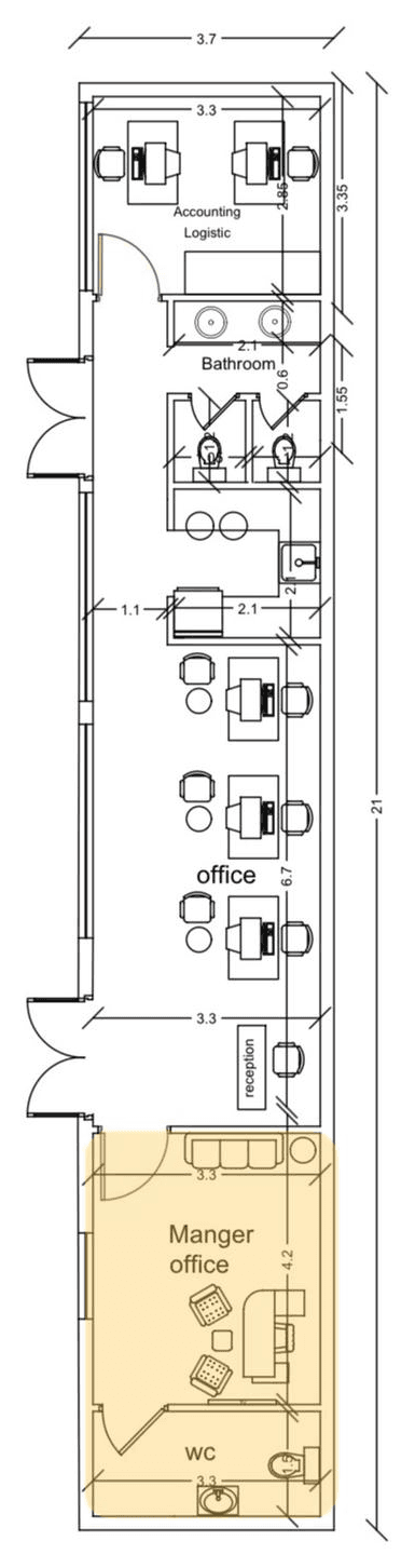 Manager's Office highlighted on the floor plan