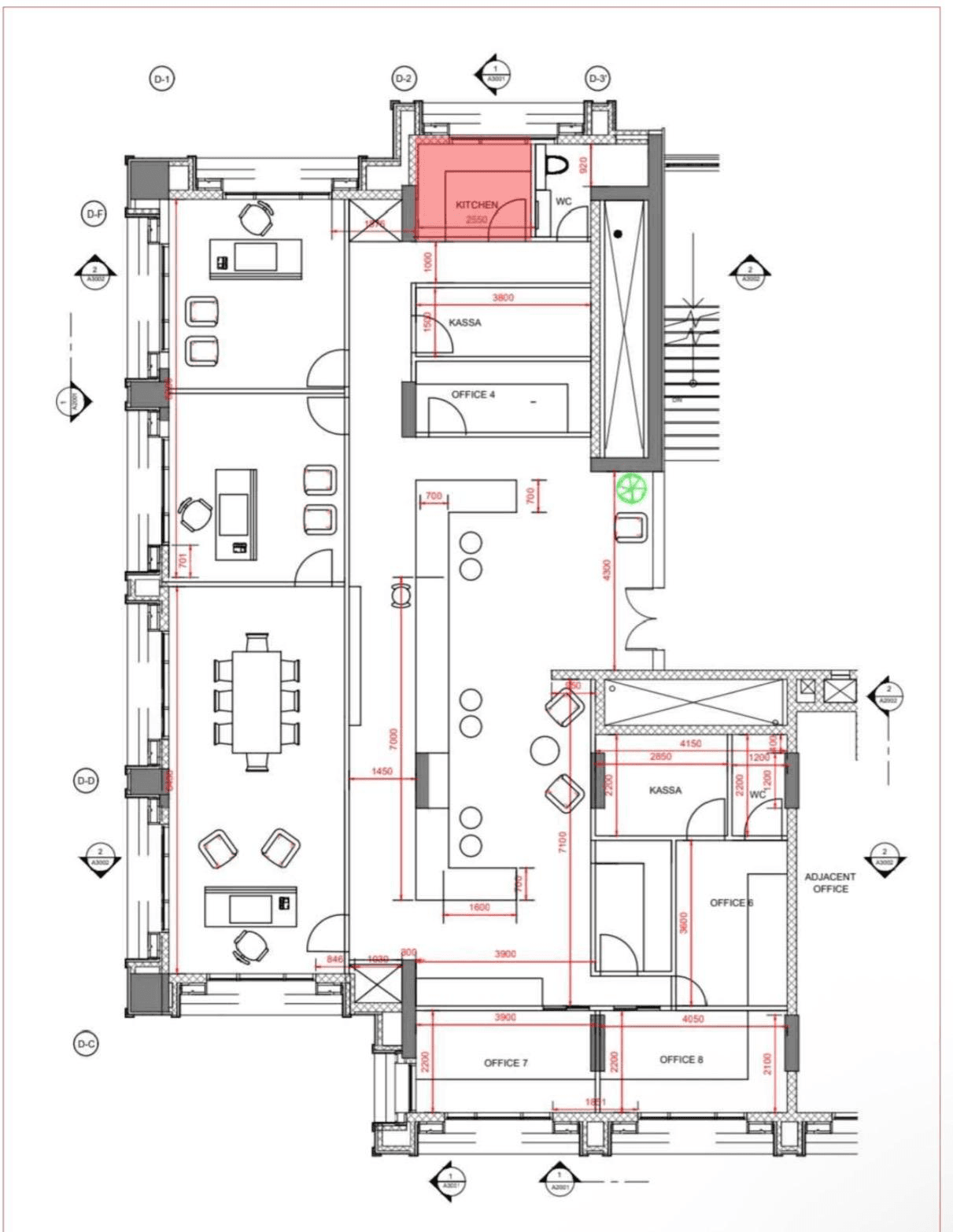Kitchen highlighted on the floor plan