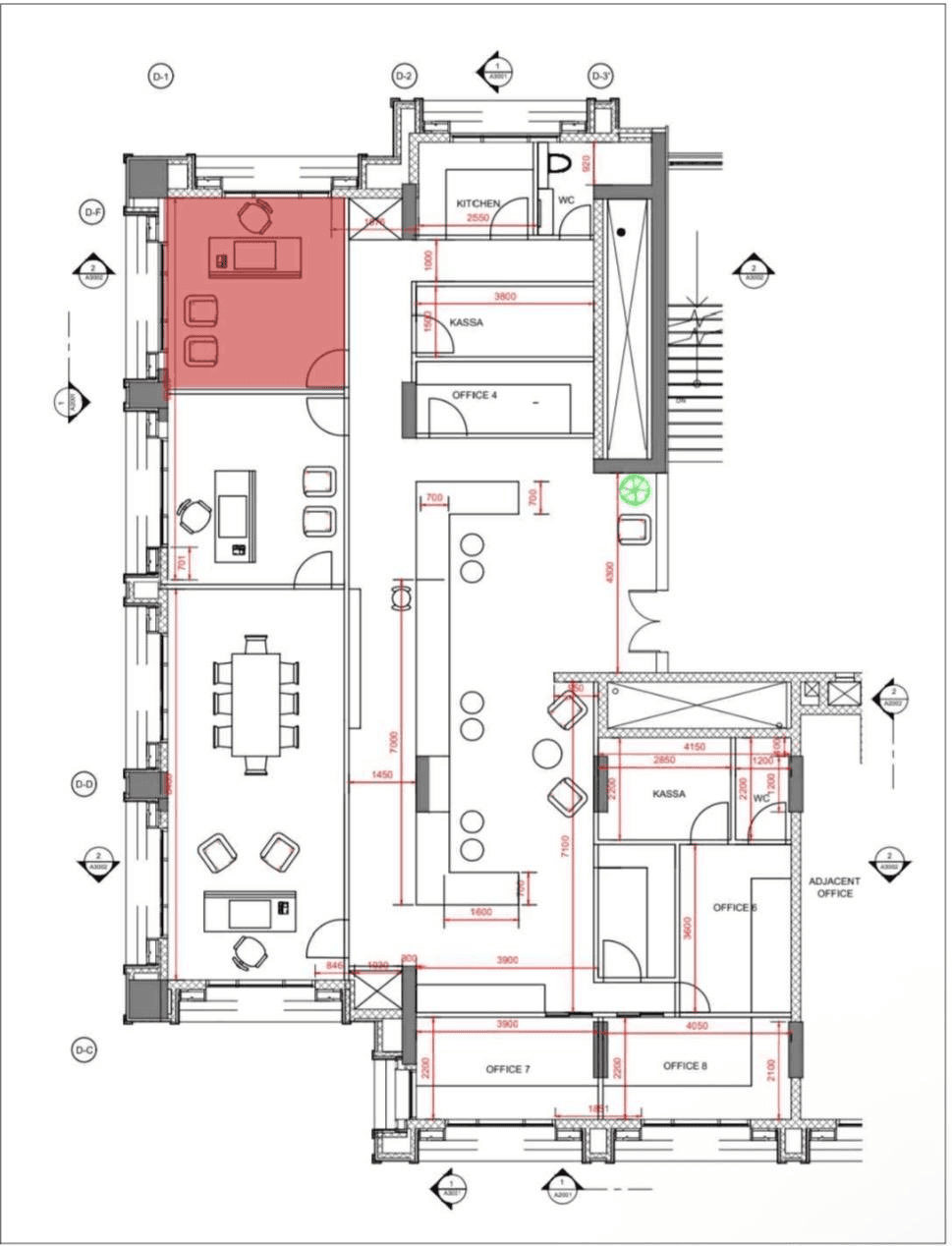 Office 1 highlighted on the floor plan
